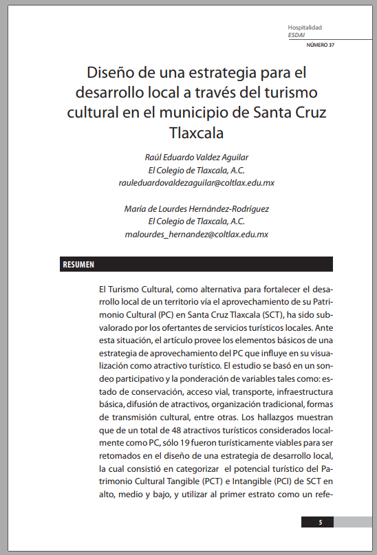 37_1 Diseño de una estrategia para el desarrollo local a través del turismo cultural en el municipio de Santa Cruz Tlaxcala