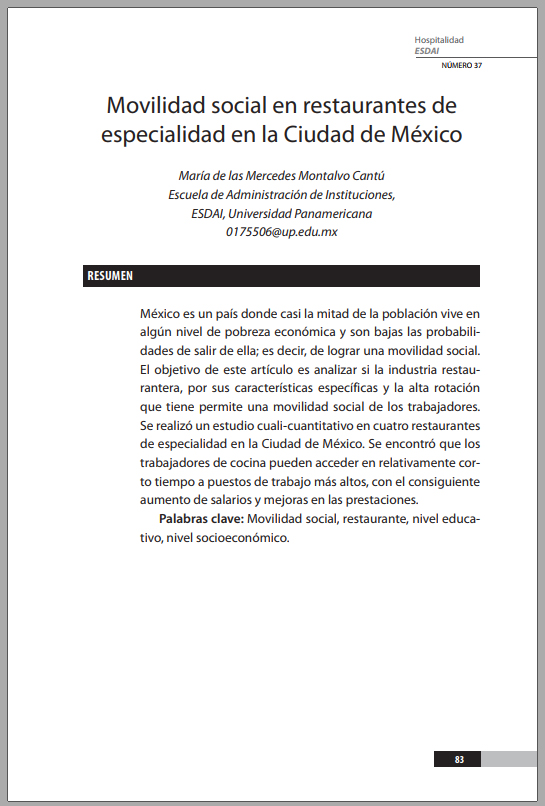 Movilidad Social En Restaurantes De Especialidad En La Ciudad De México 