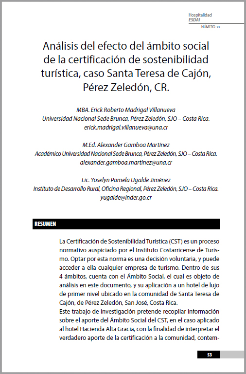 38_3 Análisis del efecto del ámbito social de la certificación de sostenibilidad turística, caso Santa Teresa de Cajón, Pérez Zeledón, CR.