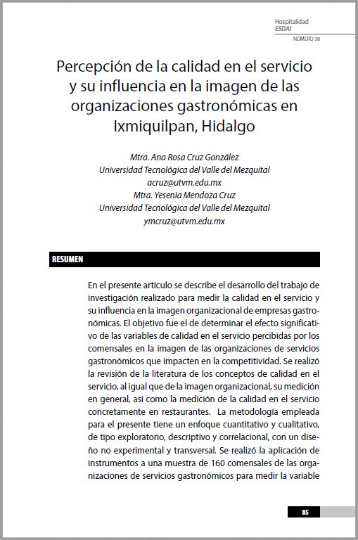 38_4 Percepción de la calidad en el servicio y su influencia en la imagen de las organizaciones gastronómicas en Ixmiquilpan, Hidalgo