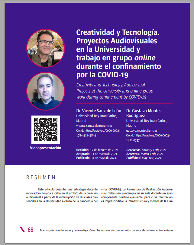 Creatividad y Tecnología. Proyectos Audiovisuales en la Universidad y trabajo en grupo online durante el confinamiento por la COVID-19
